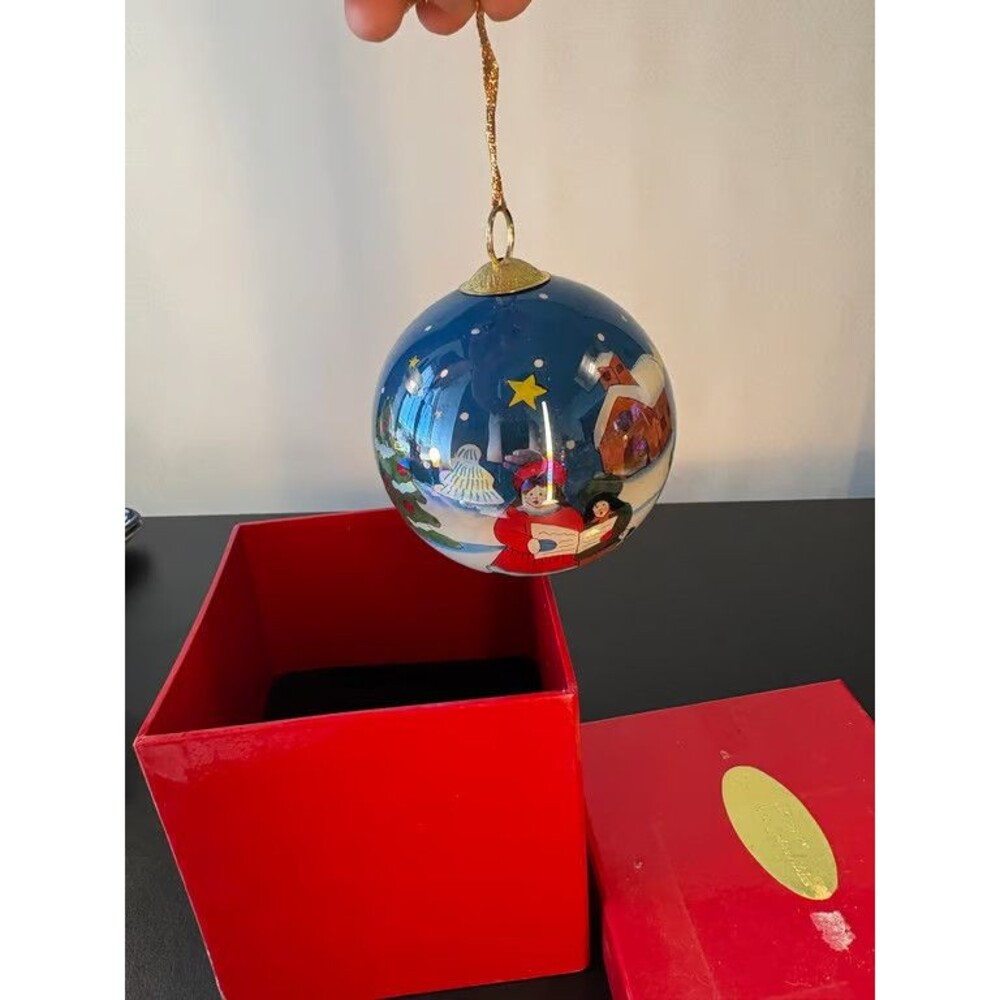 Inside Painted Glass Christmas Ornament Snowman Carolers Winter Scene Boxed